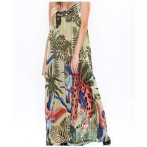 ARATTA SILENT JOURNEY | Wild Nights Green Floral Animal Print Maxi Dress | Small